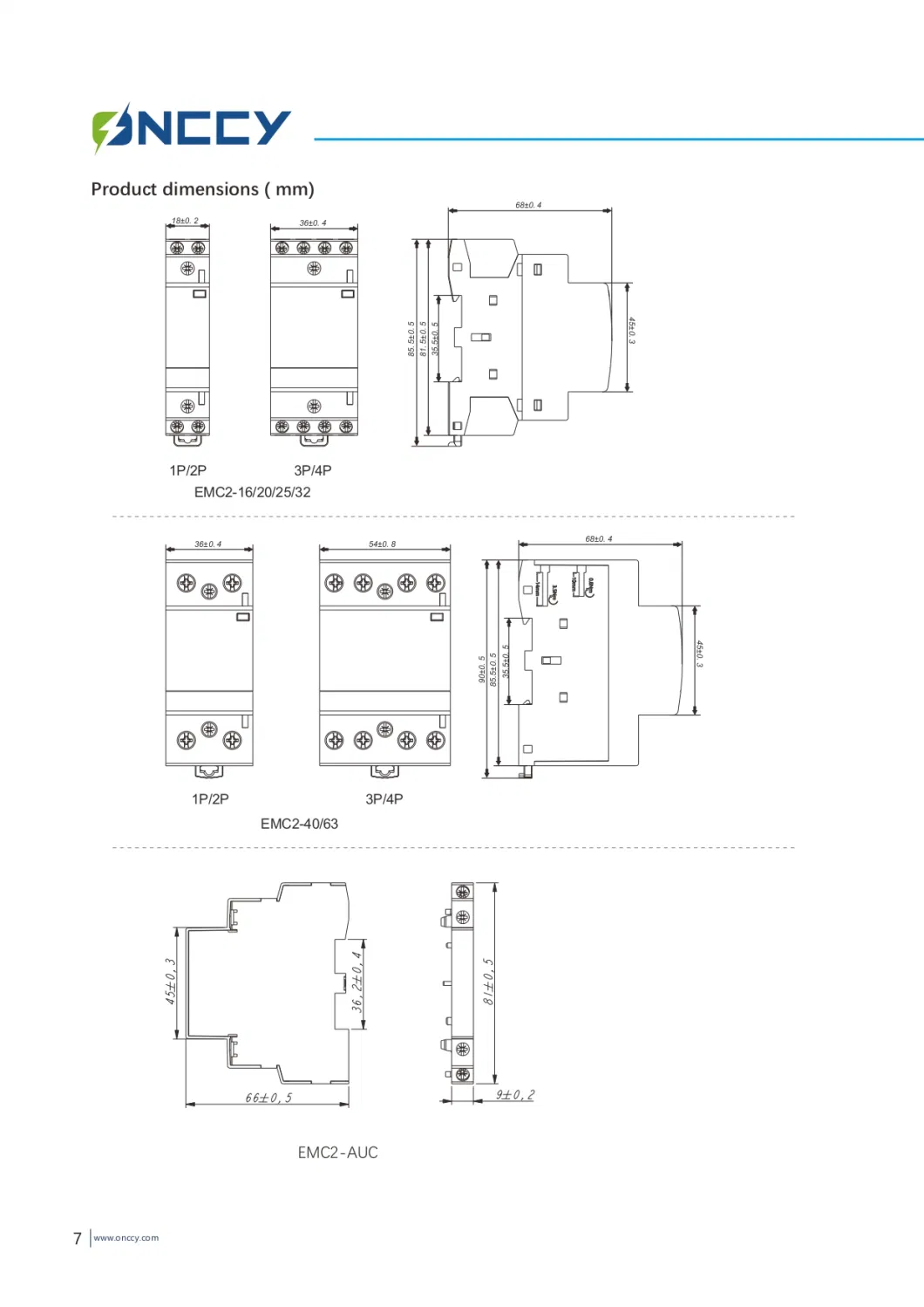 Onccy High Quality Solar PV, Battery Energy Storage EMC1 4pole 2, 3, 6modules16A-125A AC Modular Contactor