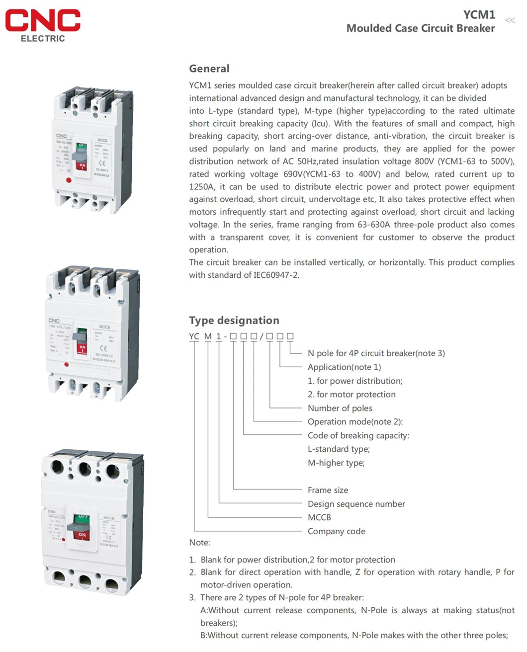 CNC China Professional Manufacture Ycm1 MCCB 100AMP