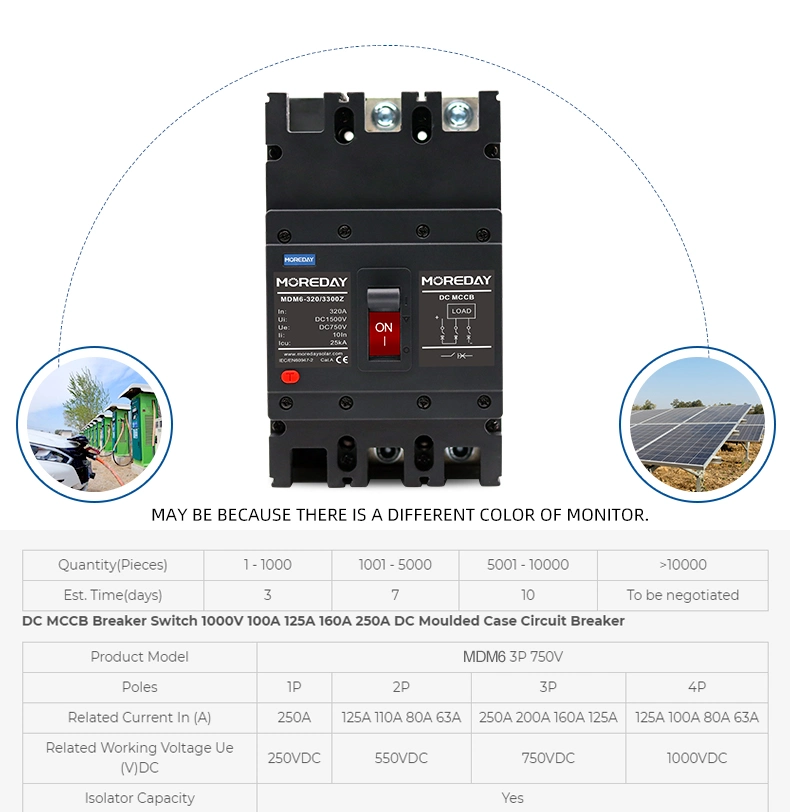 Factory Outlet MCCB 3p 63A 100A 125A 250A 400A 630A 800A 1250A 1600A AC Molded Case Circuit Breaker DC MCCB