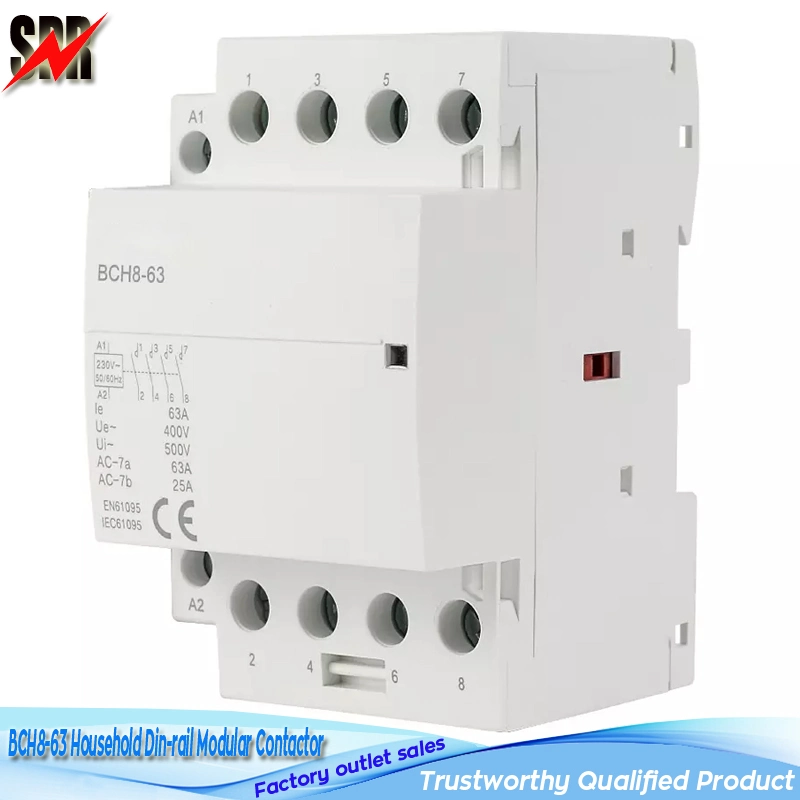 Bch8-63 Electrical Lighting Control System Household AC Contactor 4p 63A 50/60Hz AC Modular Contactors 4no