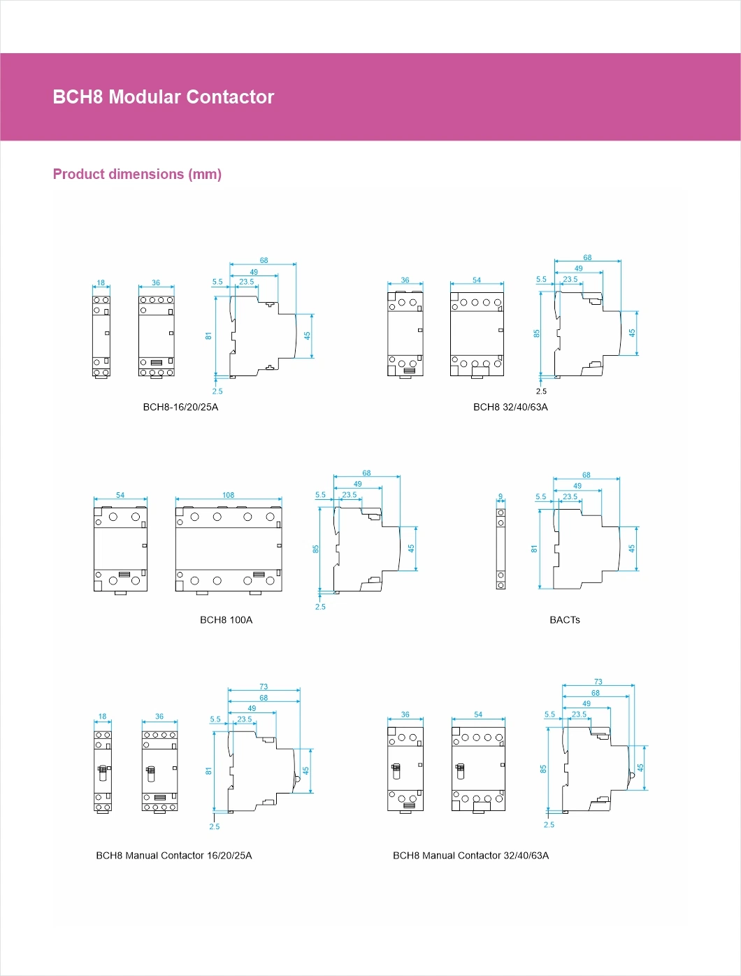 Manufacturer Bch8-25 4p 25A DIN-Rail Household AC/DC Contactor