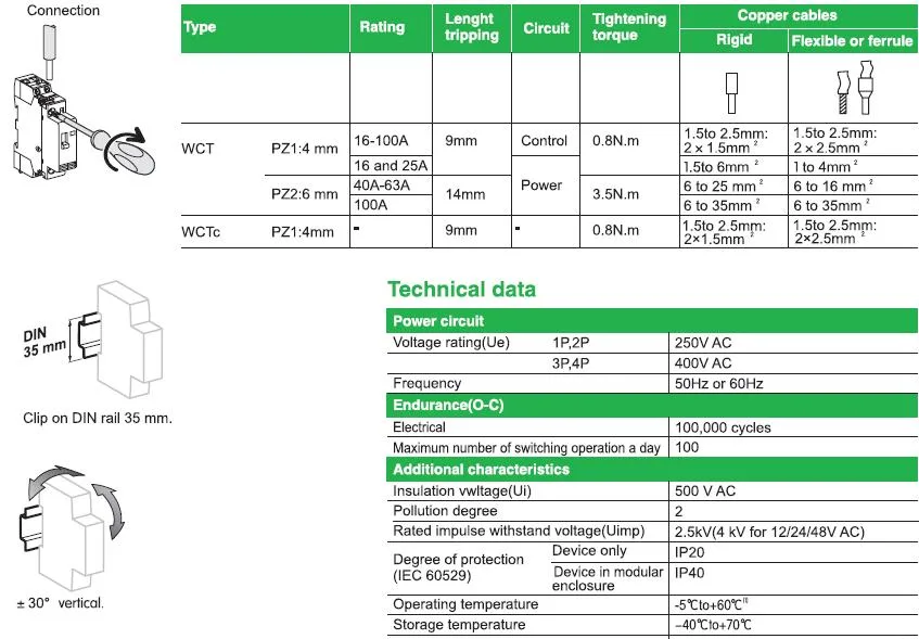 Magnetic Electricity Household AC Contactor (WTC-63A 2P)