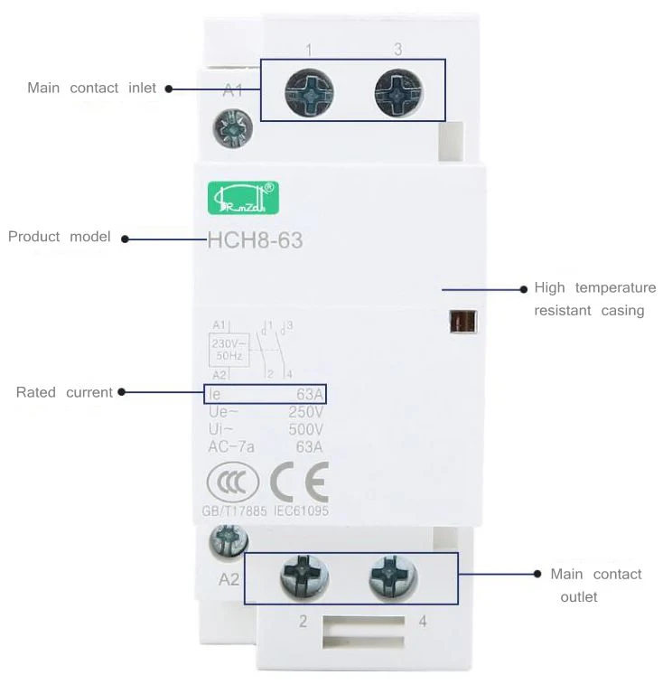 2no 2nc 4no 4nc 63A 2p AC Pole Contactor Modular