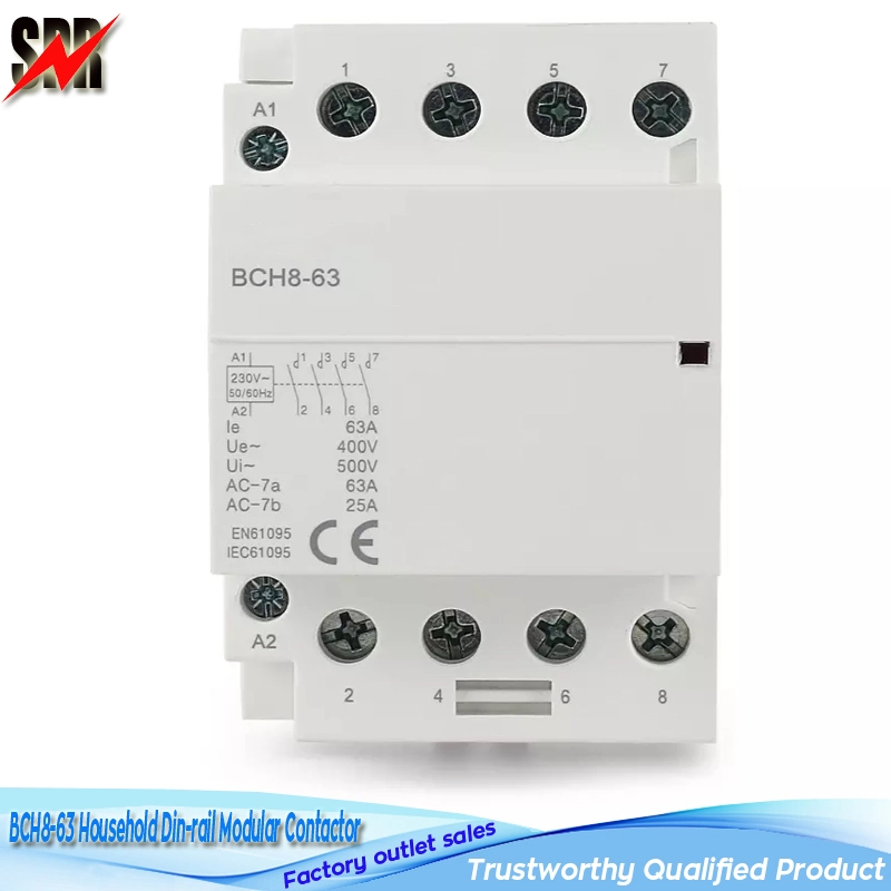 Bch8-63 Electrical Lighting Control System Household AC Contactor 4p 63A 50/60Hz AC Modular Contactors 4no