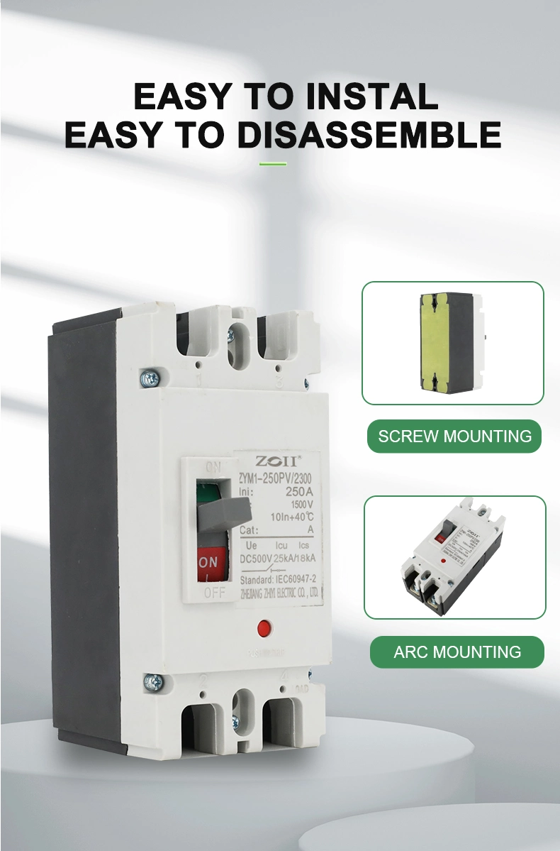 Zoii Moulded Case Circuit Breakers 2p3p4p 500V1000V DC MCCB Breaker 125A 250A 630A 800A PV 2 Poles MCCB