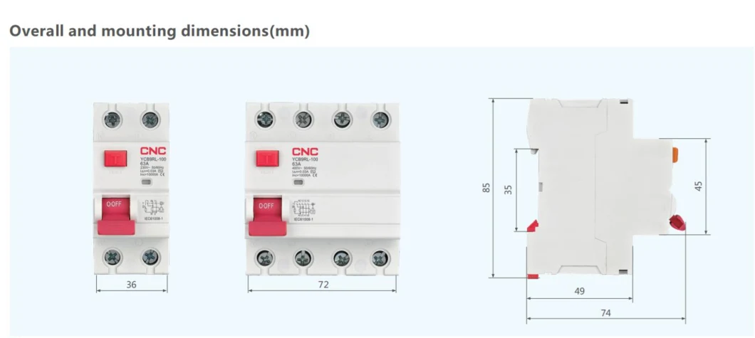 CNC Ycb9rl-100 2p, 4p ID Type Residual Current Circuit Breaker RCCB