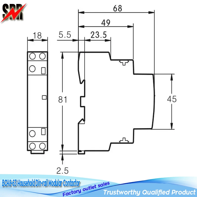 Bch8-63 Electrical Lighting Control System Household AC Contactor 4p 63A 50/60Hz AC Modular Contactors 4no