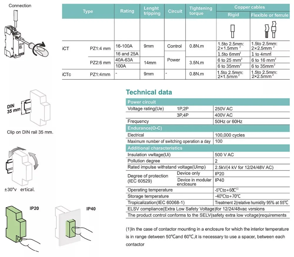 4 Pole 2no 2nc 25A 40A 63A 100A 24V 110V 220V 230V 240V Change Over Contactor Ict A9c20868 Esb6322n06 ESC465 DIN Rail Household Modular Contactor