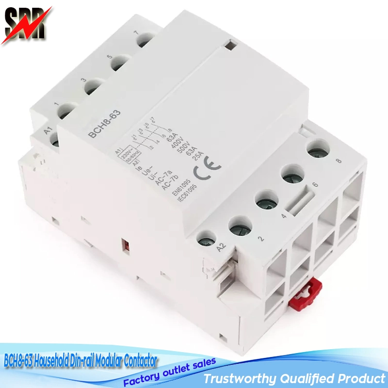 Bch8-63 Electrical Lighting Control System Household AC Contactor 4p 63A 50/60Hz AC Modular Contactors 4no