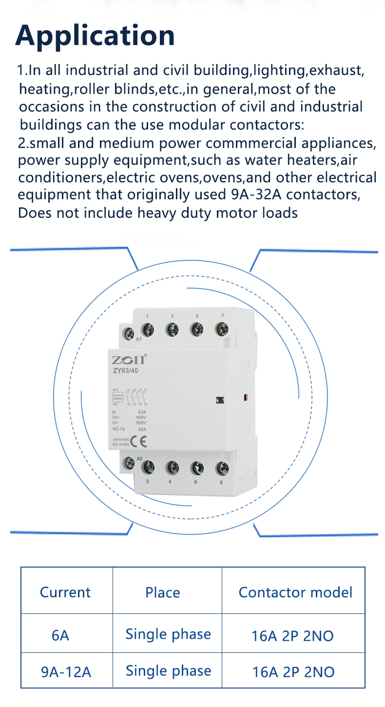 Hot Selling Zoii CT 25A 220V 1no1nc AC Contactor Automatic Type Modular Contactor