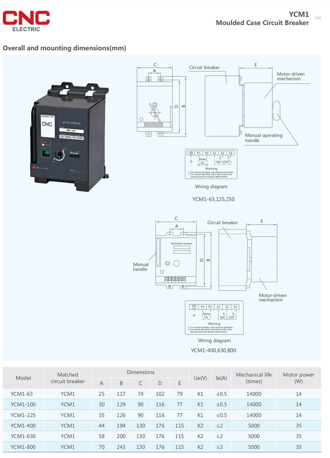 CNC China Professional Manufacture Ycm1 MCCB 100AMP