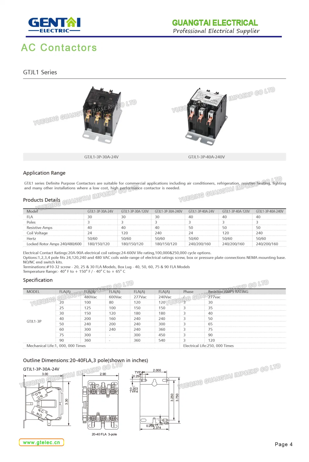 HVAC Motor Definite Purpose 2p 30A Coil 24/120/240VAC Dp AC Contactor