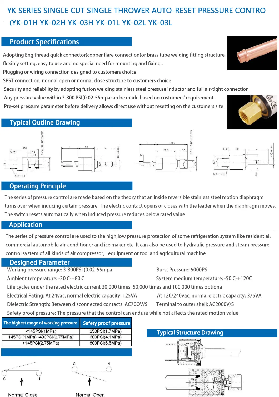 Automatic Reset Pressure Switch for Mini Air Compressor and Water/Heat Pump