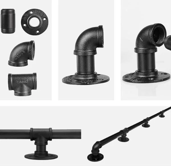 Industrial Stair Railing Wall Mount Staircase Handrail Pipe Rail Foot Rail Vintage Black Handrail for Outdoor Indoor Stairs