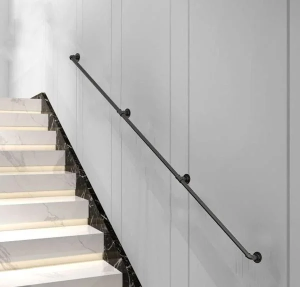 Industrial Stair Railing Wall Mount Staircase Handrail Pipe Rail Foot Rail Vintage Black Handrail for Outdoor Indoor Stairs