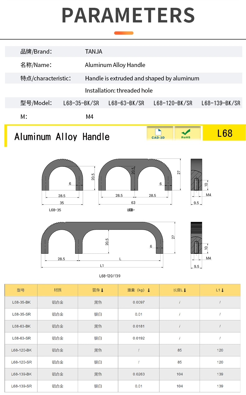 Aluminum Alloy Handle for Machine Tools Automation Equipment Testing/Medical Instruments