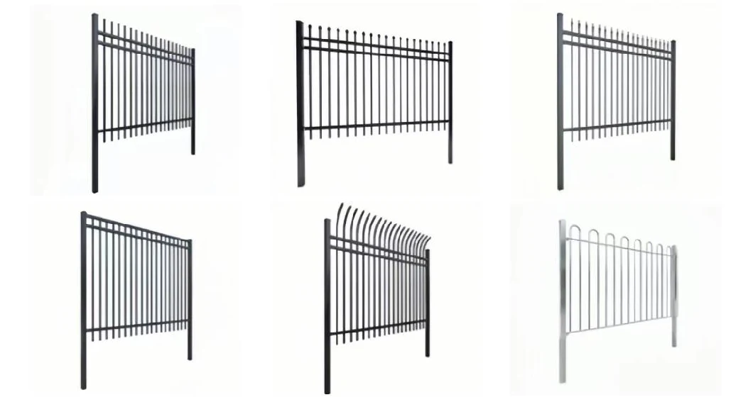 6FT*8FT Stair Balustrade Industrial Flat Top Garden Iron Railing Black Tubular Square Pipe Steel Fence Panel Guardrail Metal Fence with Stainless Steel Handrail