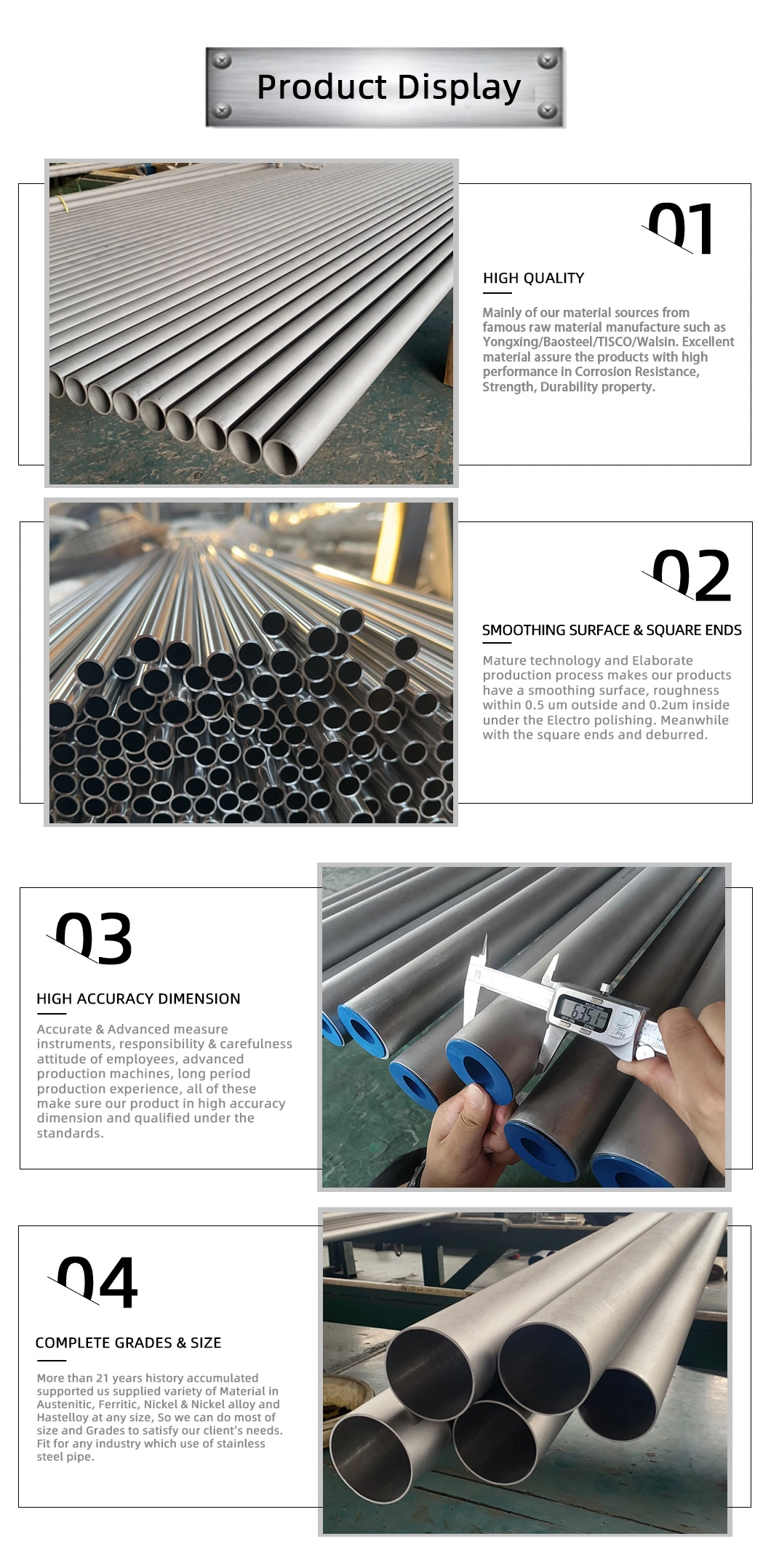 Stainless Steel Seamless Pipe Used for Gas Transmission 304h 316 316L 316h 321 321H 317L 347 347H 310 310h Seamless Tube