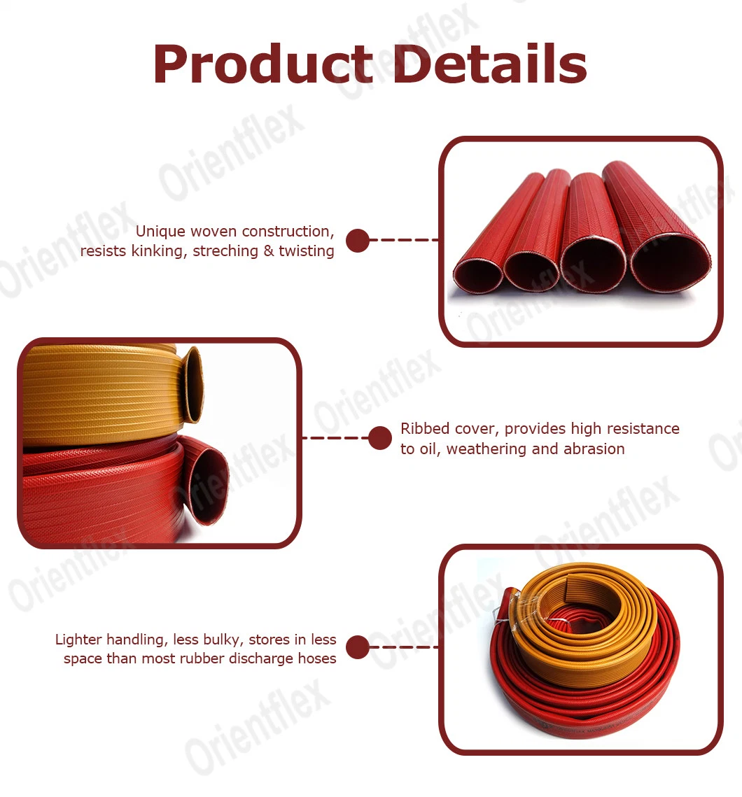 NBR Rubber Orange Yellow Water 1.5 1 3 6 Inch Firefighter Lay Flat Hose Pipe