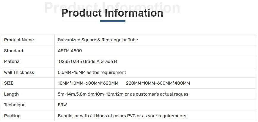 15*15mm Galvanized Square/200*400mm Rectangular Steel Pipe/Tube ASTM A500 Gr.a Gr.B Q195 Grade B Ss330 SPHC S185 Q345 Ss500 St52 Gi Shs Iron Black Painted Tube