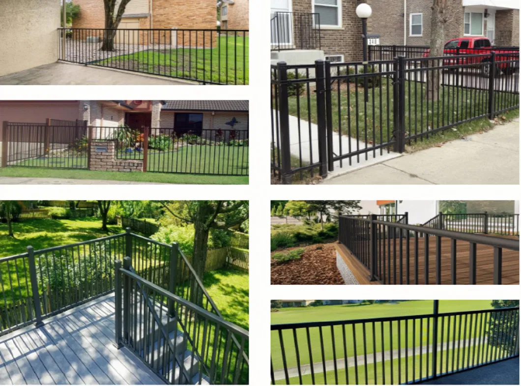 Wrought Iron Hand Railing Flat Top Aluminum Fence Panel New Design Stair Balustrade Iron Steel Fence Square Pipe Railing Design Electric Fence