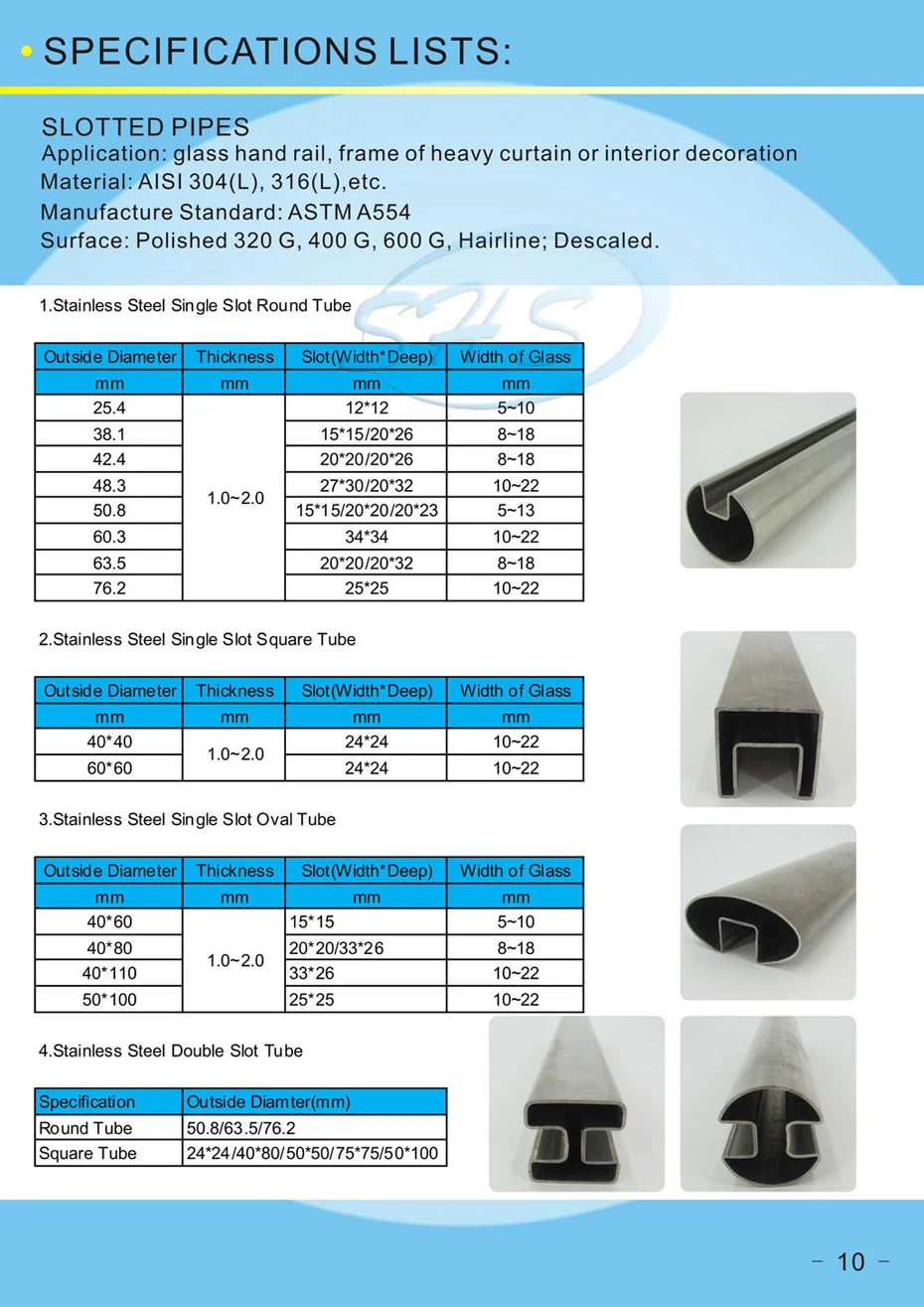 Stainless Steel Square Slotted Tubing for Glass Railing