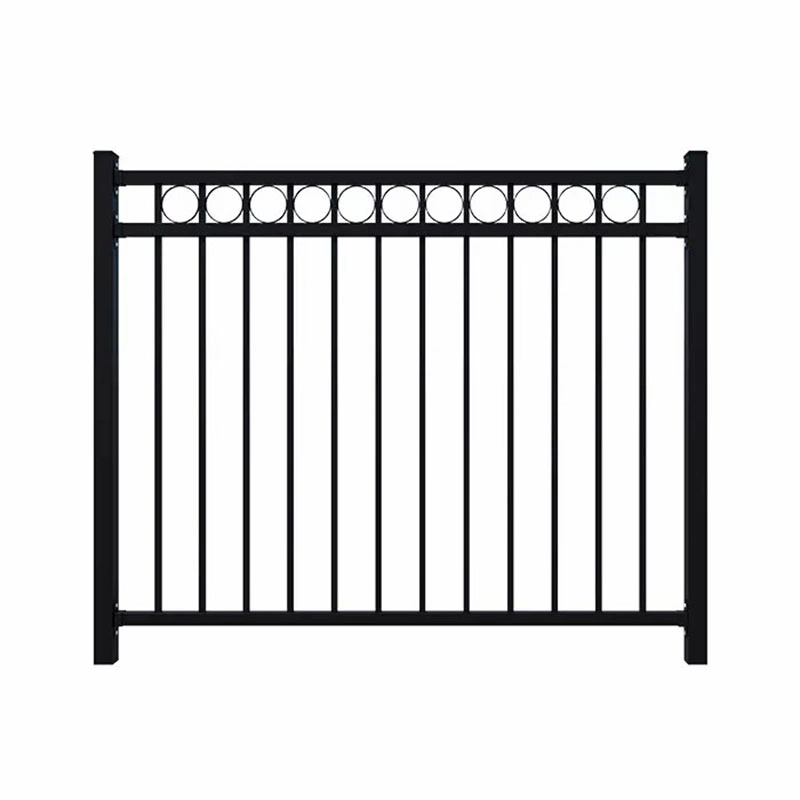 6FT*8FT Stair Balustrade Industrial Flat Top Garden Iron Railing Black Tubular Square Pipe Steel Fence Panel Guardrail Metal Fence with Stainless Steel Handrail