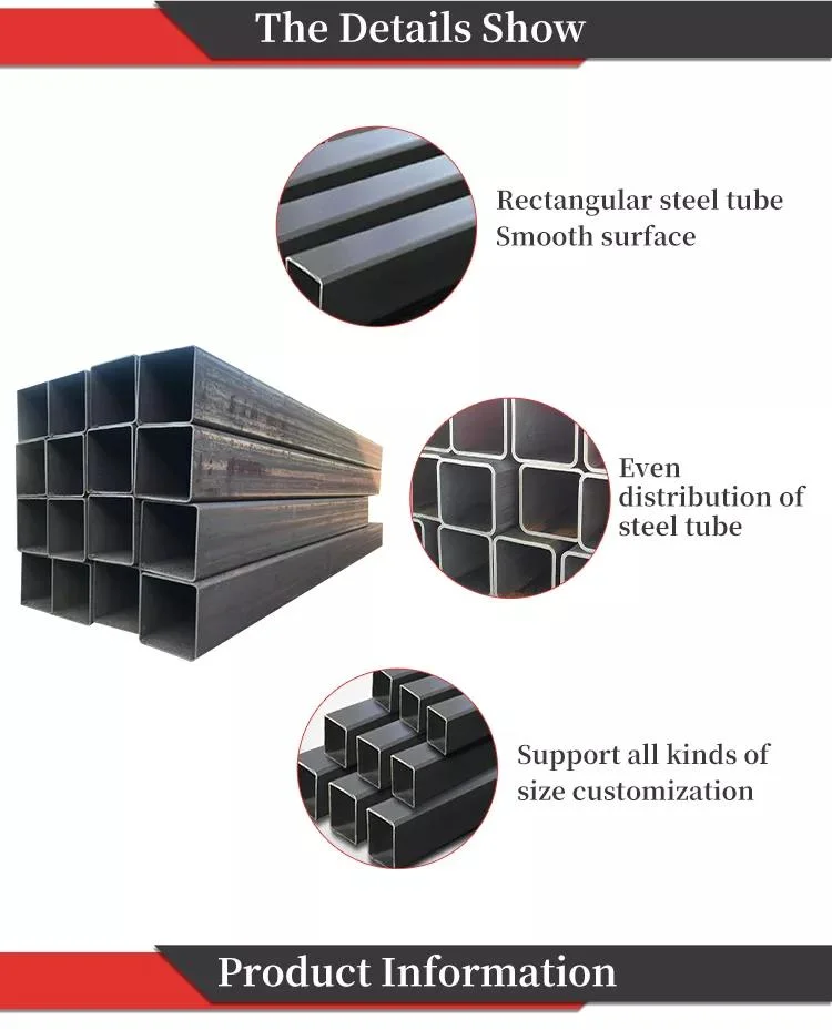 Hot Rolled Carbon Steel Sq Tube 75X75mm A36 Mild Steel Profile Ms Rectangular Tube Square and Rectangular Steel Pipe