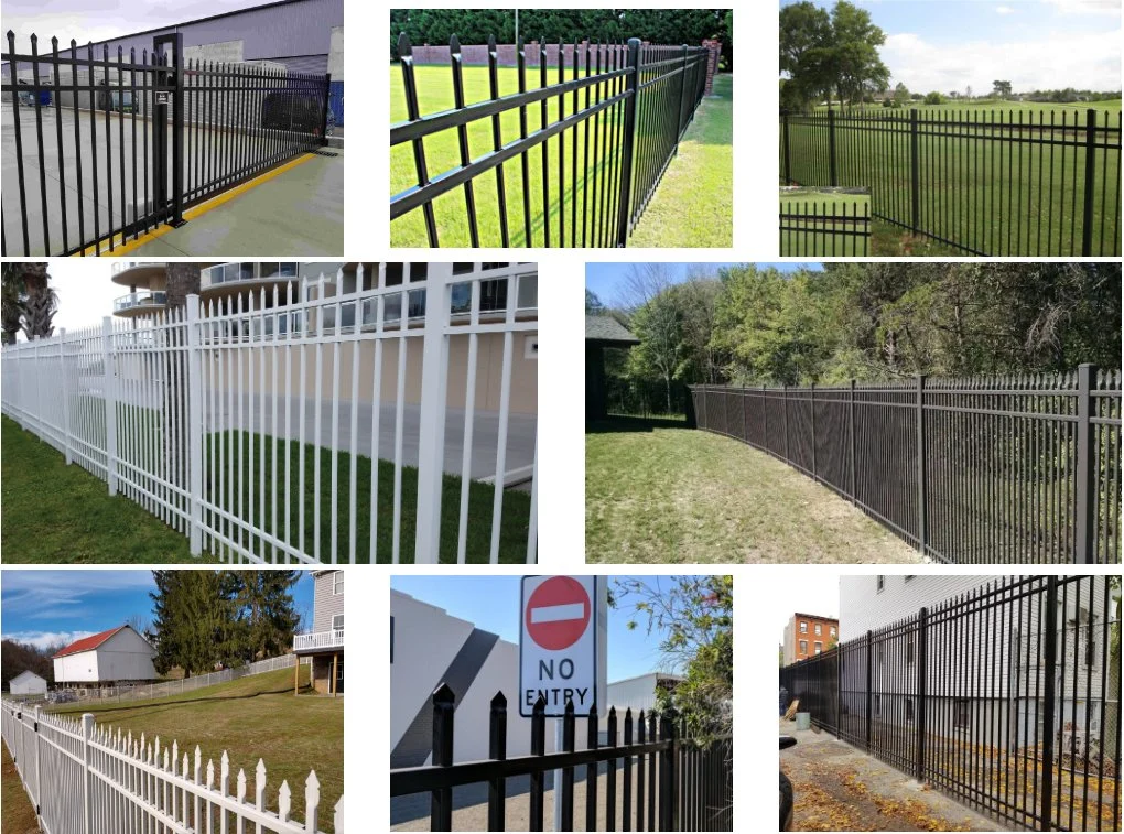 Residential Pressed Top Security Fencing Wrought Iron Fence 32mm Dra Square Pipe Iron Railing Design Picket Steel Fence Panel Guardrail Metal Fence