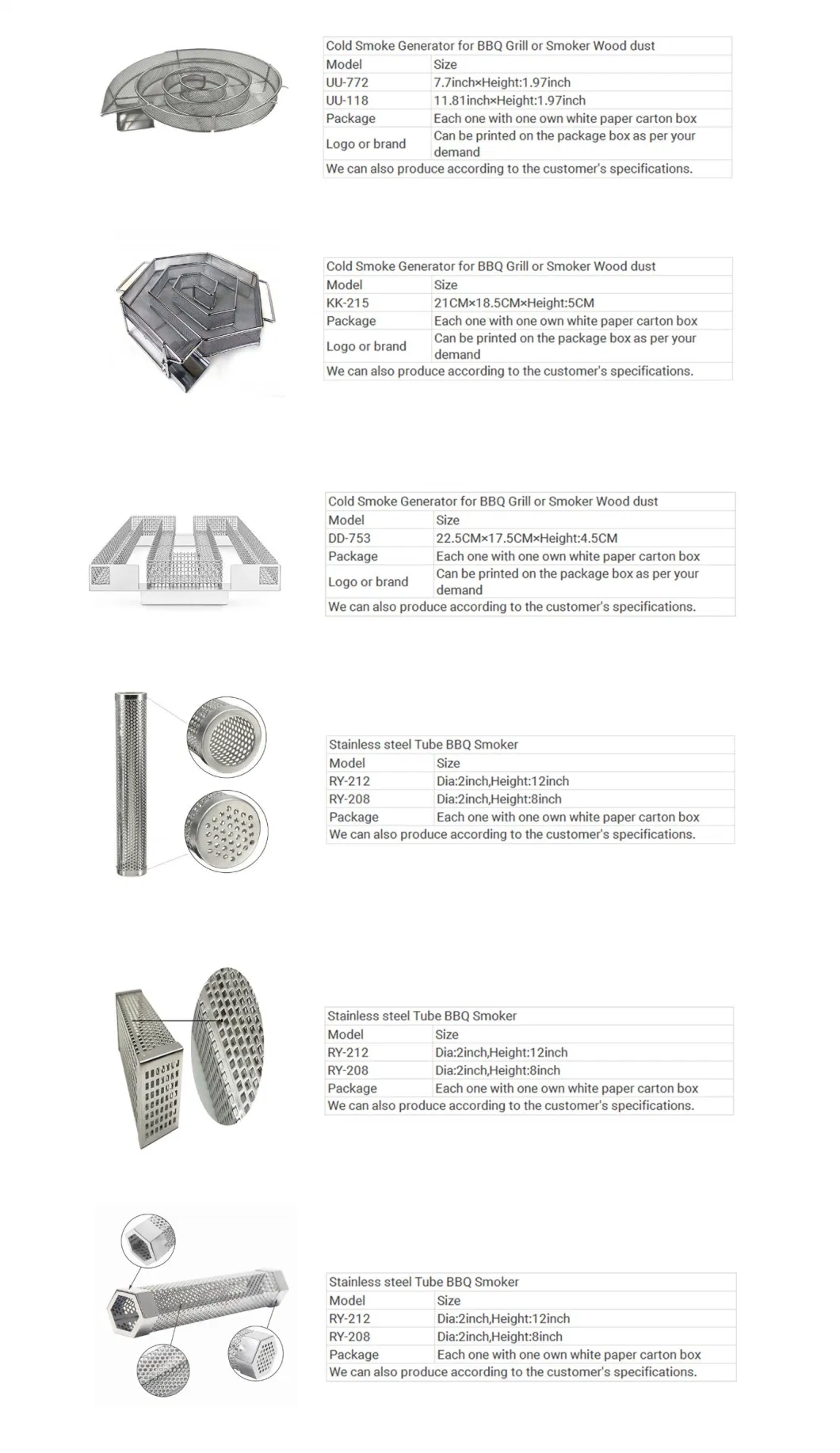 BBQ Smoke Generator Pellet Smoker Tube Perforated Stainless Steel Square Tubes