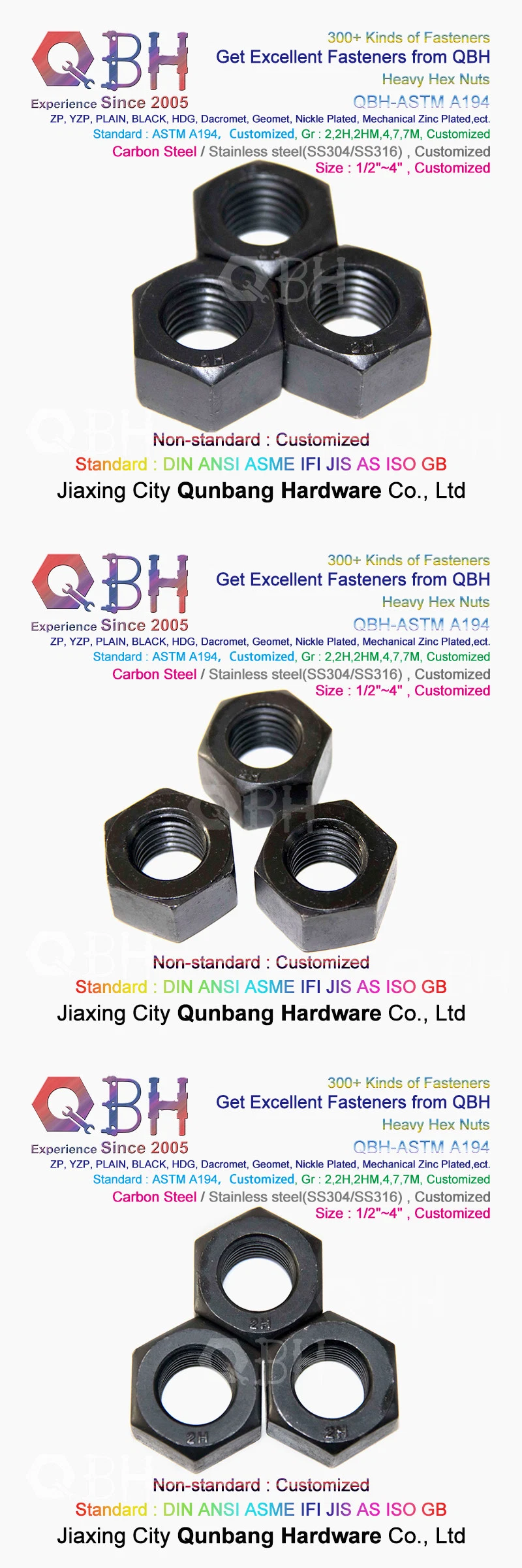 Qbh OEM A194 Steel Structure Frame Part Walkway and Floor Fabricated House Workshop Platform Bridge Heavy Structural Roofing Hexagon Hexagonal Hex Nut Fittings