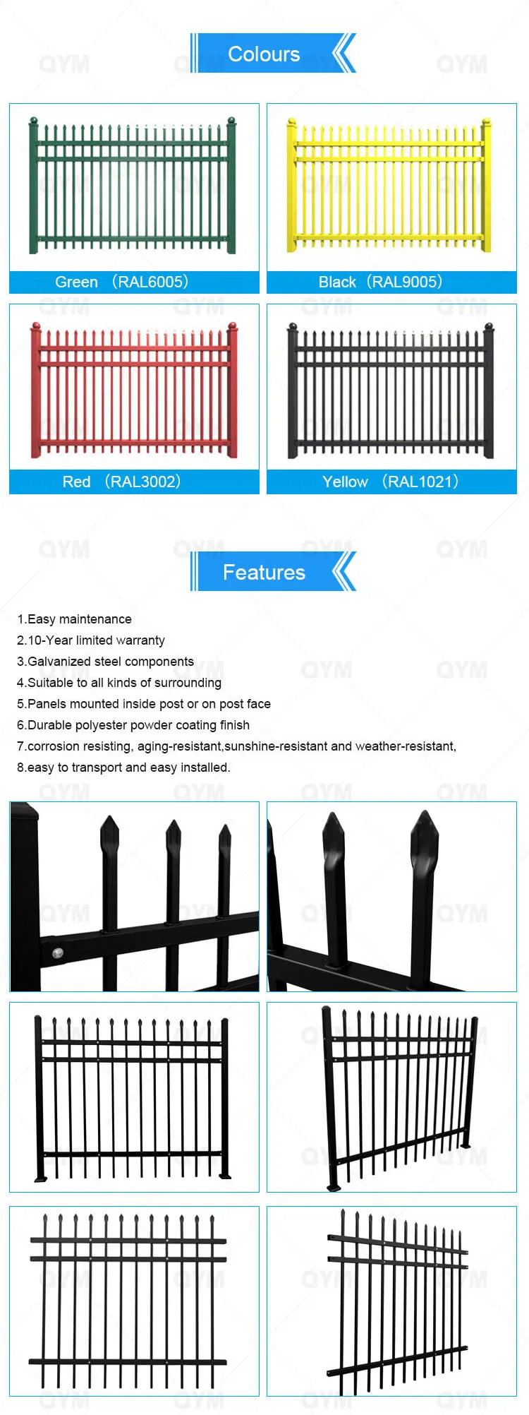 Steel Picket Fence Wrought Iron Fence Square Tubing Fence