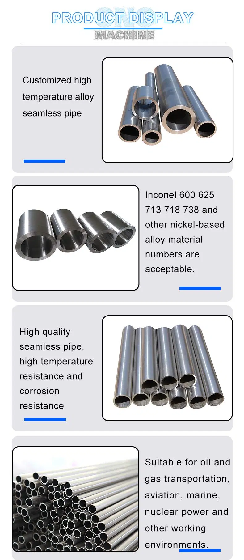 Inconel 600 625 718 713 Nickel Based Alloy Oil Casing Seamless Axle Pipe Tube Tubing Production Line