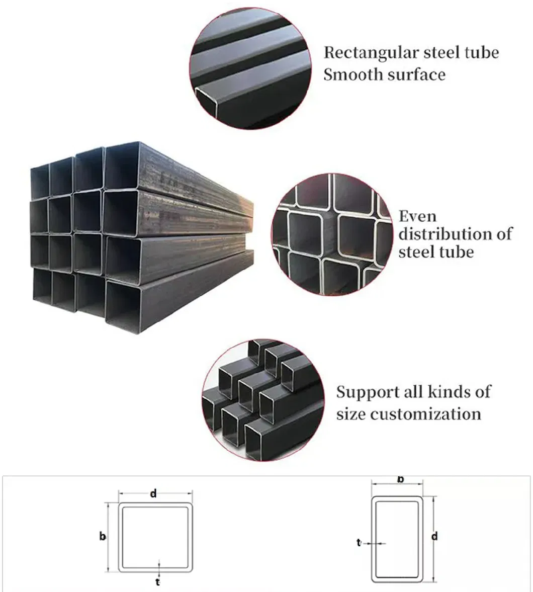 China Supply Low Carbon Black Steel Rectangular Tube/Rectangular Hollow Tubular Steel Pipe Square Tubing