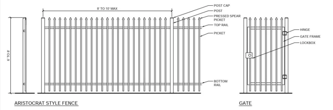 Easy Installation Aluminum Fence Panel Guardrail Pressed Top Metal Fencing Wrought Iron Security Steel Fence Square Pipe Iron Railing Design Privacy Wall Fence