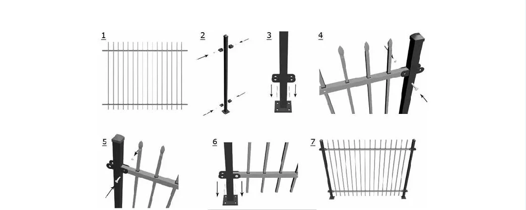 Easy Installation Aluminum Fence Panel Guardrail Pressed Top Metal Fencing Wrought Iron Security Steel Fence Square Pipe Iron Railing Design Privacy Wall Fence