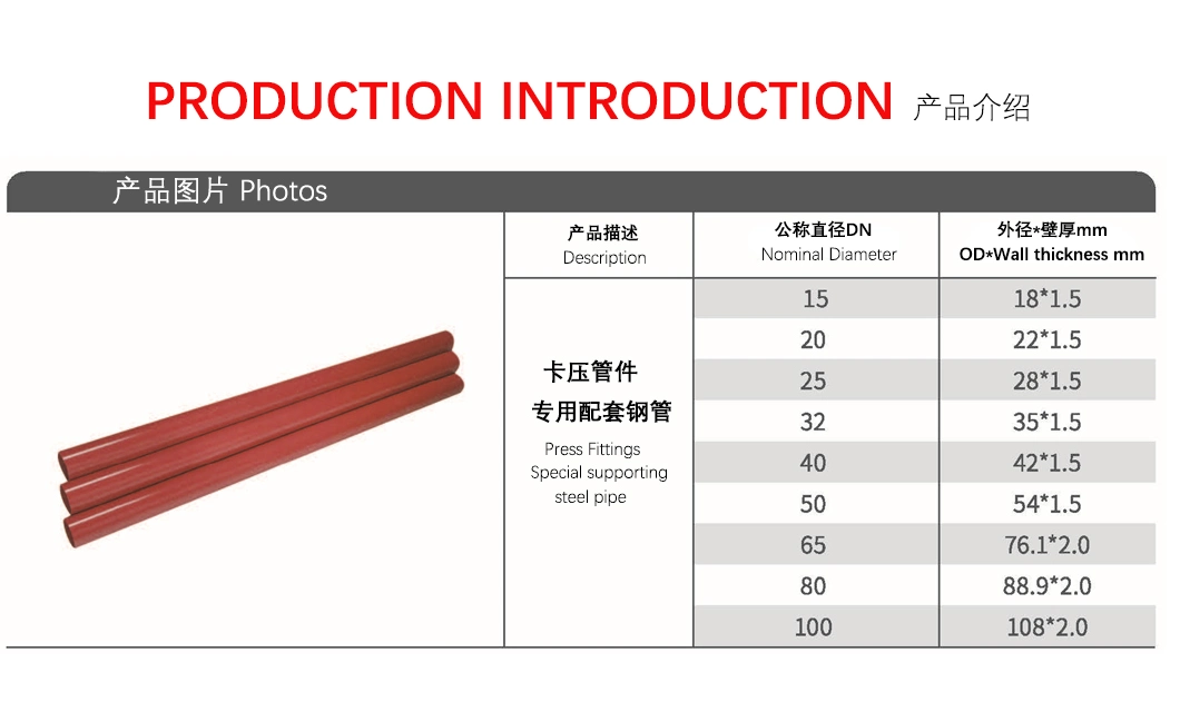 Fire Fighting System Sprinkler Epoxy Coating Carbon Press Fittings Special Supporting Steel Pipe DN15 Od18*1.5mm