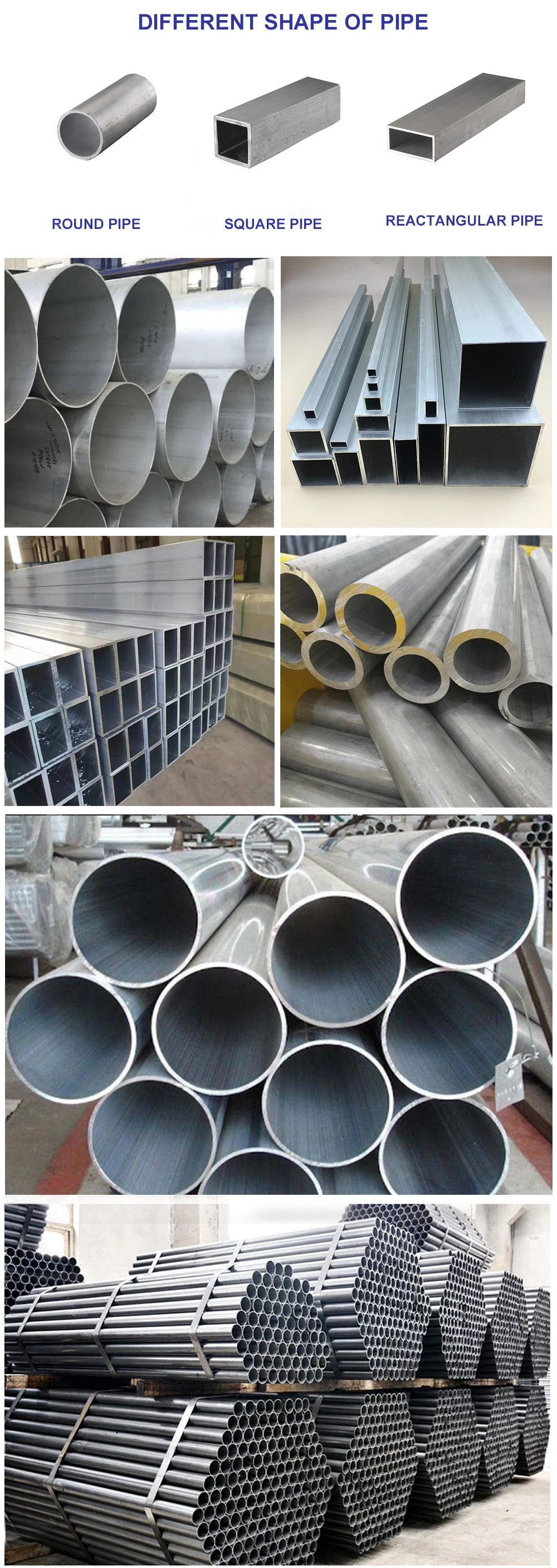 ASTM 5005 5016 5040 6008 6011 6012 6015 T4 T8 H112 Temper Hot Rolled Aluminum Alloy Round Square Pipe Tubing