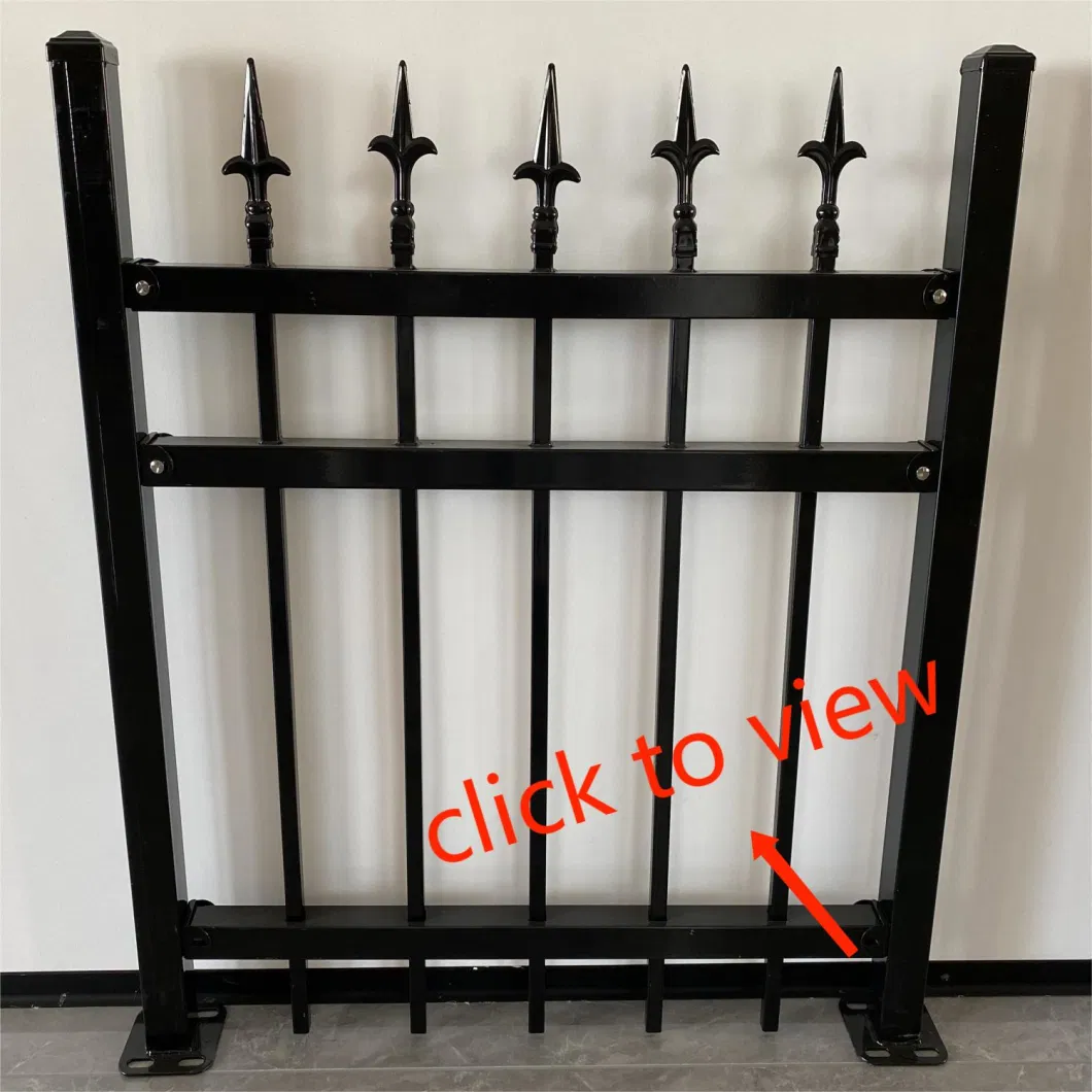 Wrought Iron Hand Railing Flat Top Aluminum Fence Panel New Design Stair Balustrade Iron Steel Fence Square Pipe Railing Design Electric Fence