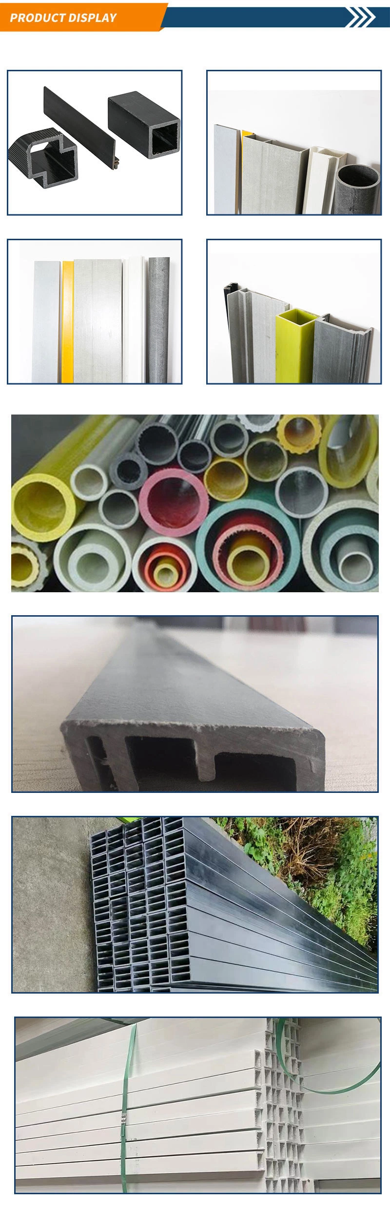 FRP GRP Pultrusion Fiberglass Profiles Composite Structural FRP Fiberglass Square Tubes