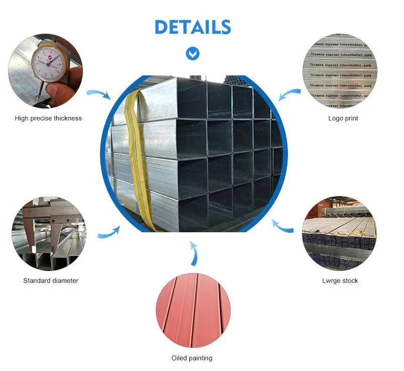 ASTM A36 50X50 Steel Rectangular Tube Weight Square Pipe 40X80 Rectangular Square Hollow Section