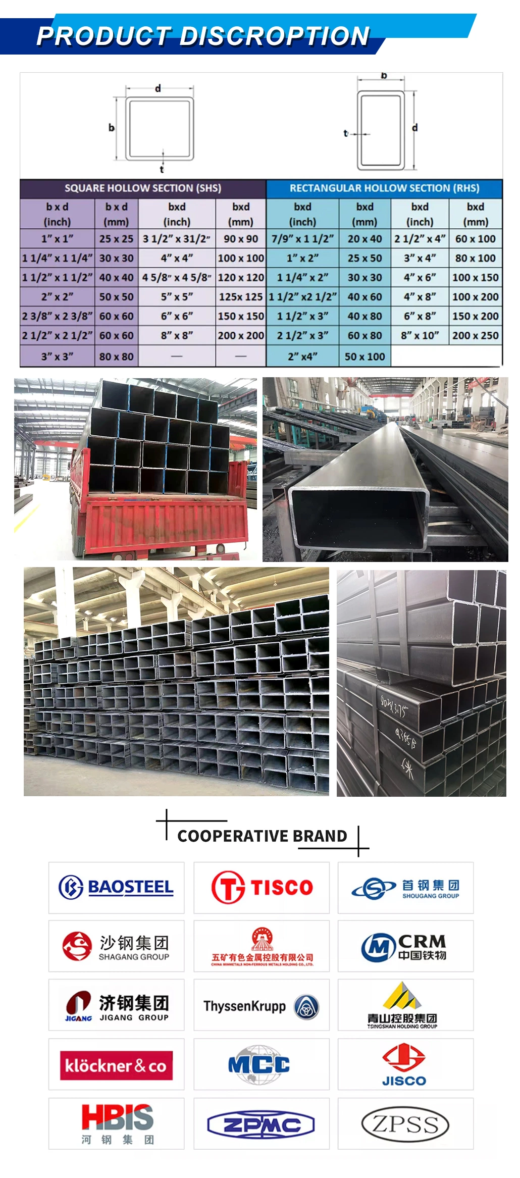 SAE 1006 1008 S355 Jr B S345 Carbon Steel Square /Rectangular Tubing on Hot Sale