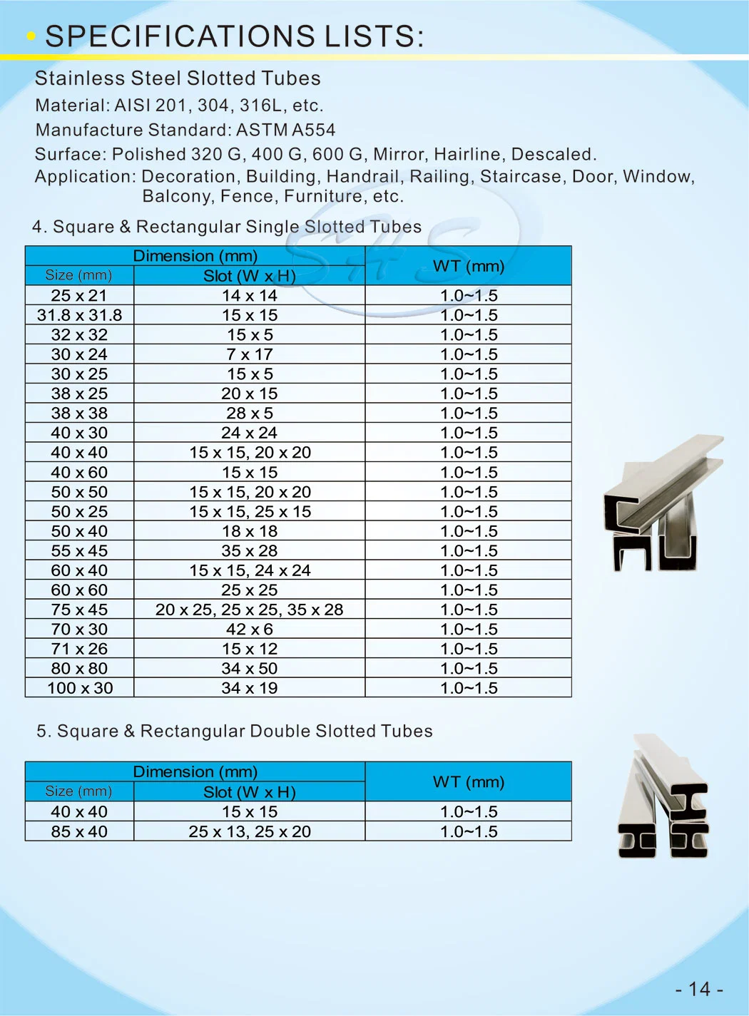 AISI304 Stainless Steel Square Slotted Tubes with Hairline Sureface