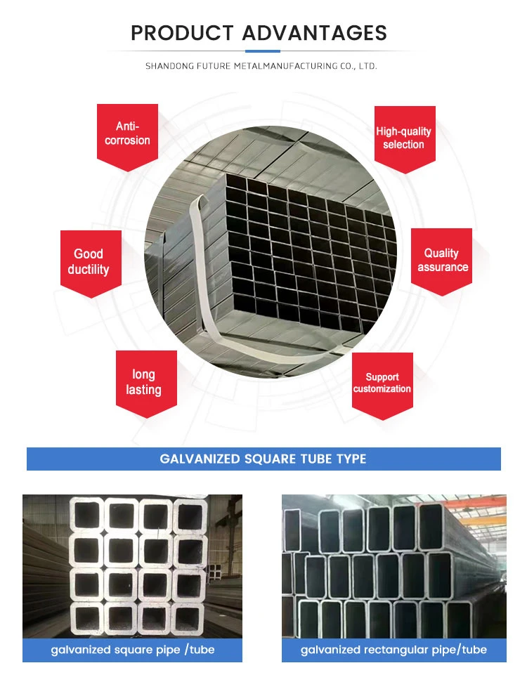 Anti-Corrosion Galvanized Steel Square Tube Gi PPGI Hollow Section Steel Tubes Aluminum Zinc Coating Square Tube Sizes Stainless Steel Square Slotted Tube