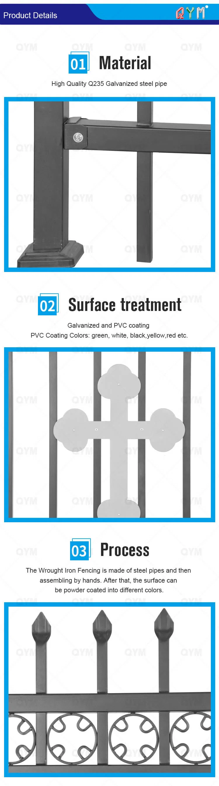 Cedar Square Tube Picket Fence White PVC Picket Fence