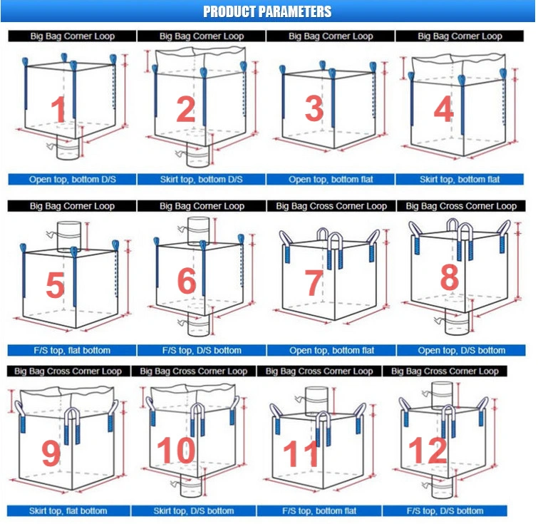 Square Tubular Cross Corner 4 Loops Uncoated 1 Tonne Bulk Bags/1.5 Ton FIBC Bulk Bags/PP Jumbo Big Bags 1 Ton