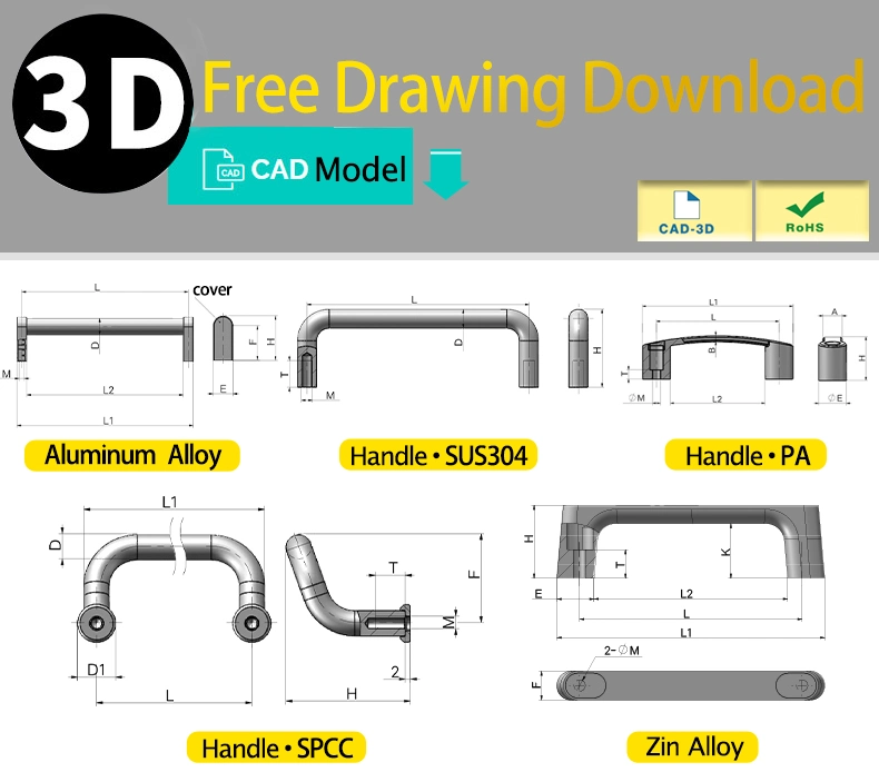 U-Shaped Alloy Handle for Machine Tool/Automation Equipment/Testing Instruments/Medical Devices