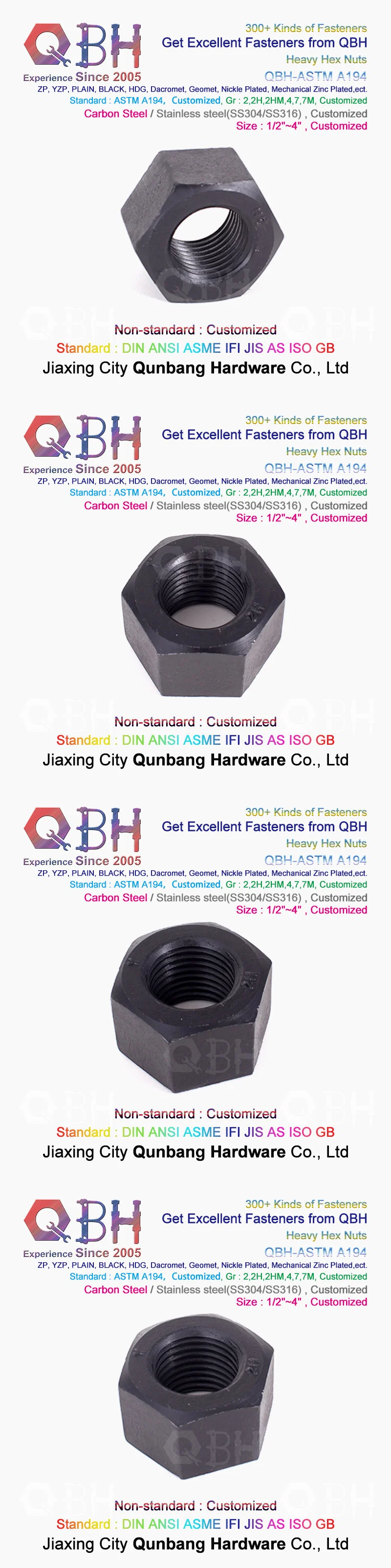 10%off Qbh 2/2h/2hm/4/7/7m ANSI ASME ASTM A194 Strict-Military Black HDG Zp Hex Heavy Steel Structural Construction Building Nut Fastener Spare Accessories