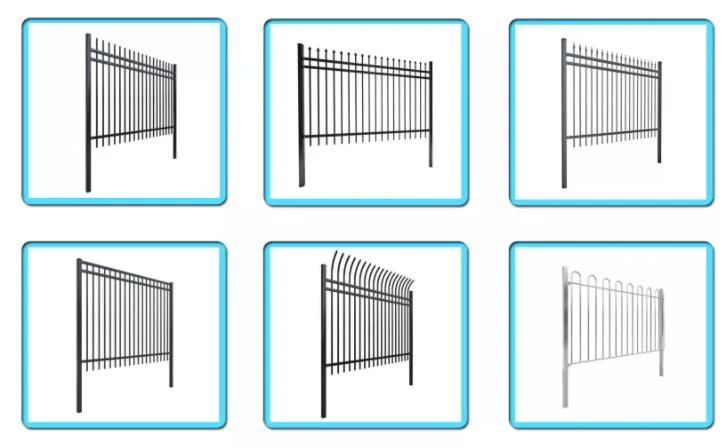 8FT X 8FT Flat Top Metal Tubular Fencing Square Top Steel Iron Fence with Angled or Vertical Bars