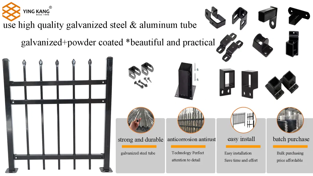 8FT X 8FT Flat Top Metal Tubular Fencing Square Top Steel Iron Fence with Angled or Vertical Bars